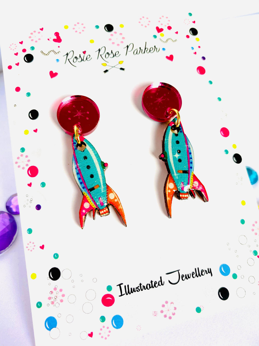 Little Retro Rocket Earrings by Rosie Rose Parker