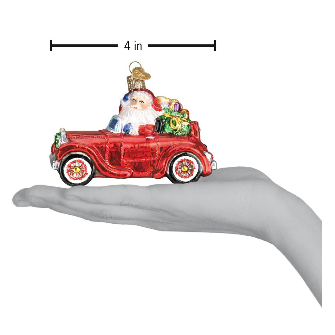 Santa In Antique Car Ornament