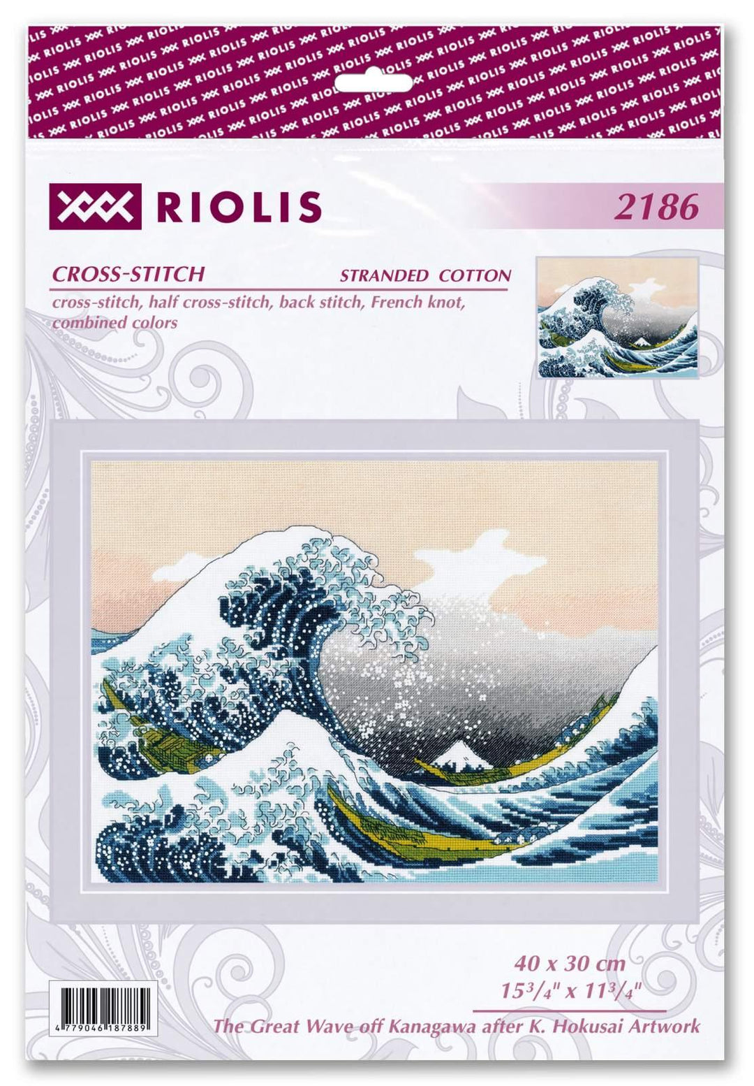 The Great Wave off Kanagawa after K. Hokusai Artwork R2186 Counted Cross Stitch Kit