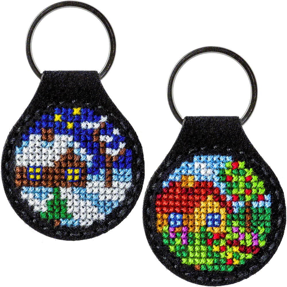 Seasonal House Key Chain Cross-stitch kit on artificial leather FLHL-012