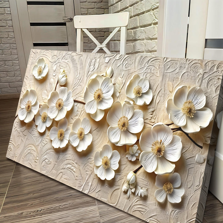 White Blossom Serenade Impasto Wall Art