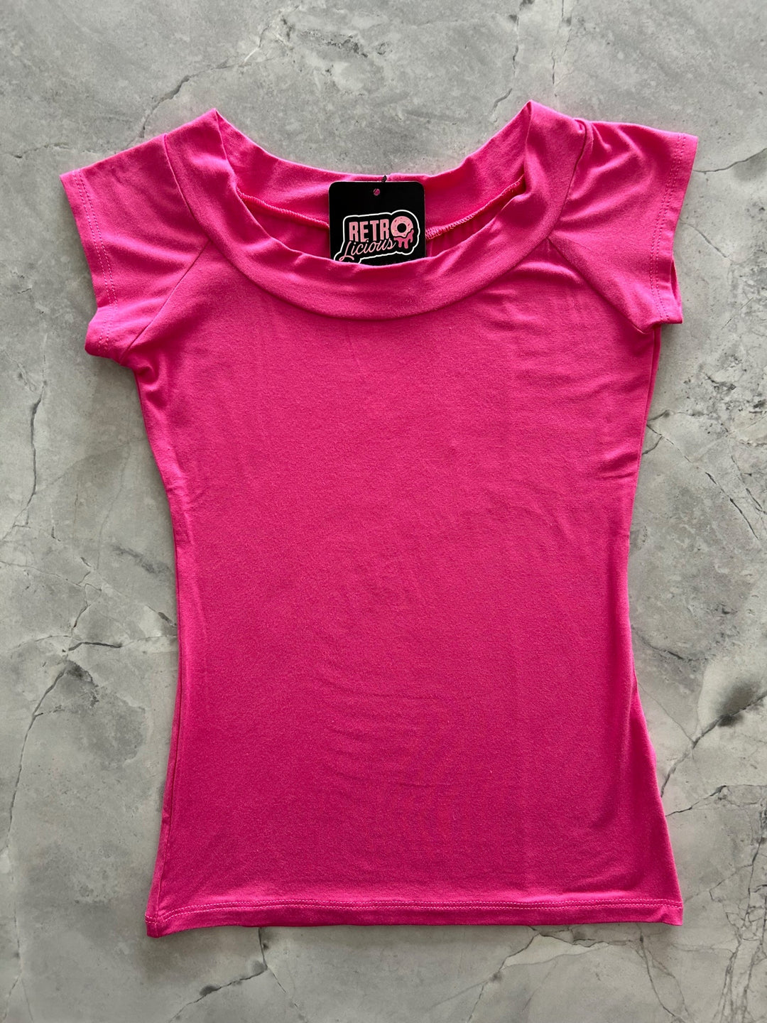 Retro Boat Neck Top in Hot Pink