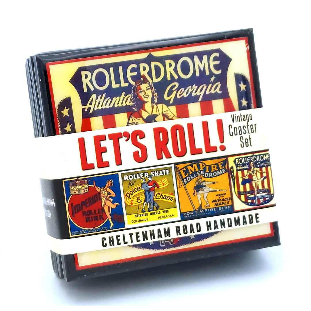Vintage Roller Skating Rink Drink Coaster Set - Let's Roll