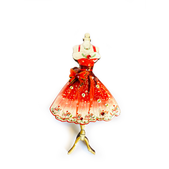 50s Christmas Dress Brooch by Rosie Rose Parker