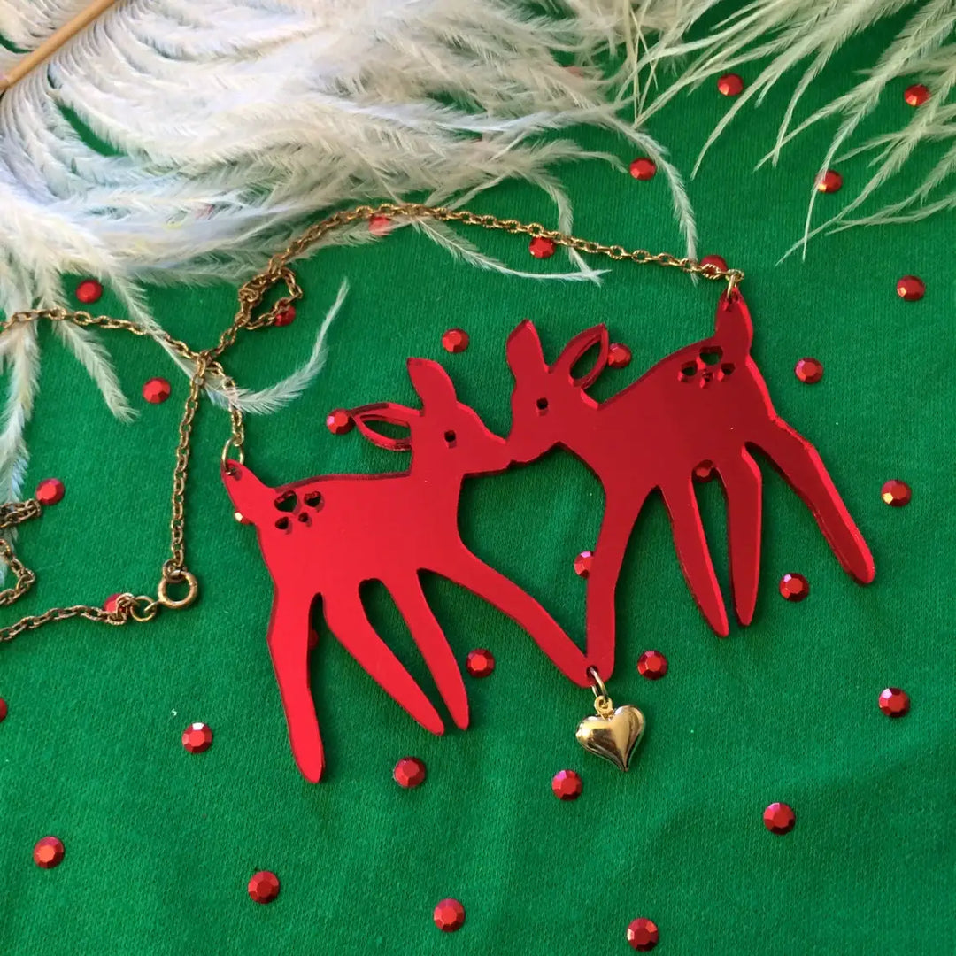 Christmas Fawns Statement Necklace - SILVER