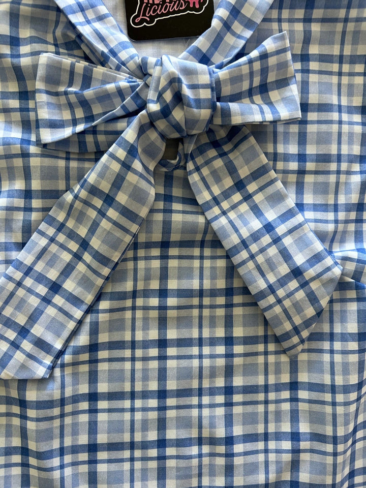 Blue Plaid Bow Top