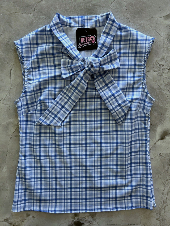 Blue Plaid Bow Top
