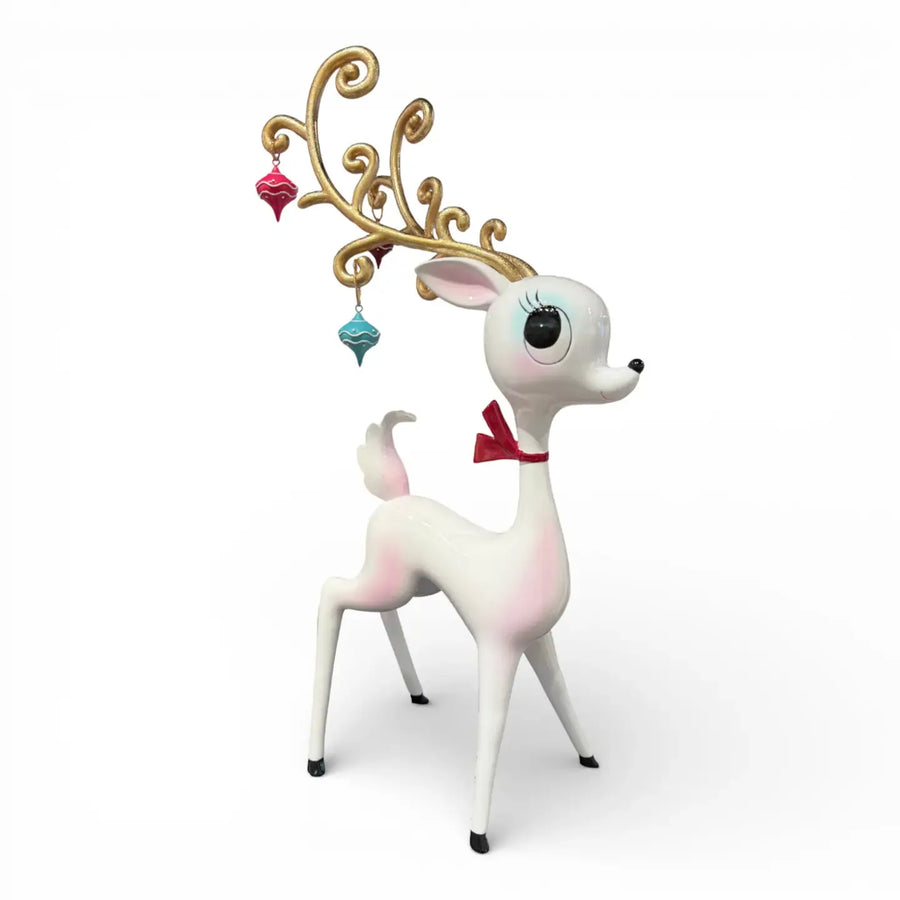 21 inch Retro White Miss Deer With Ornament Antlers by Miss Fluff Christmas Decor