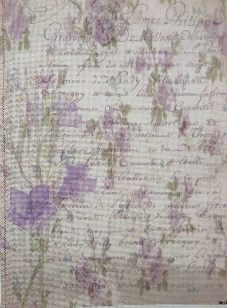 Wildflower Script Designer Printed AIDA Fabric. Canvas for embroidery with an applied background  KF-1274A