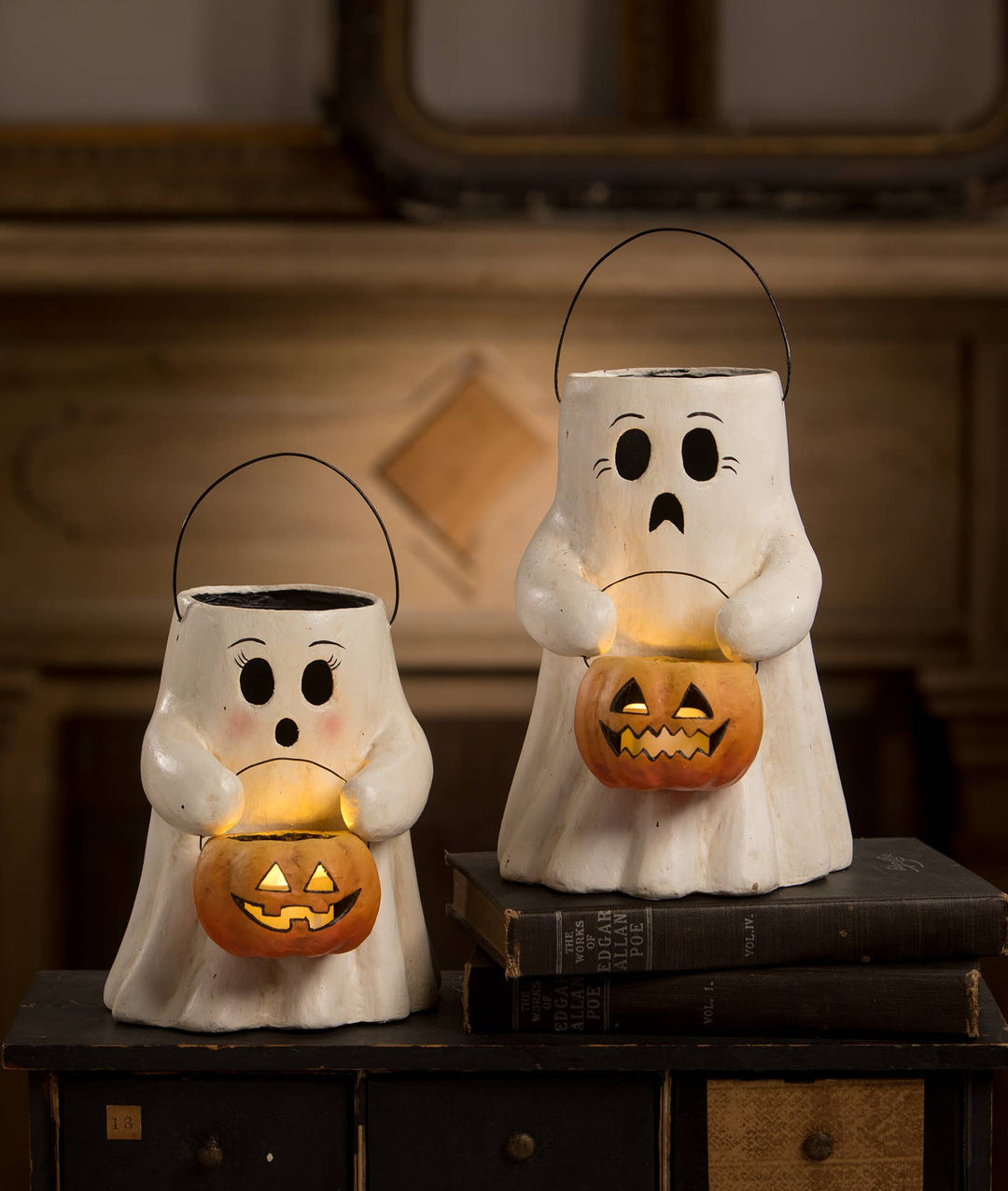 Scaredy Boo With Pumpkin Bucket Paper Mache