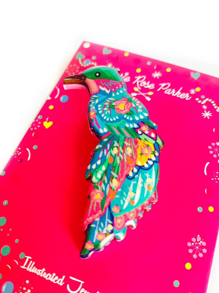 Beautiful Illustrated Bird Brooch by Rosie Rose Parker