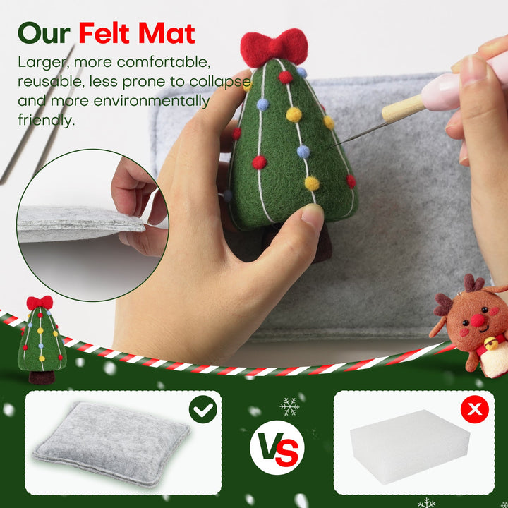Christmas Donut, Bell, Tree and Reindeer Needle Felting Kit. Wizardi DIY Wool Craft Kit F07N8-Z-11