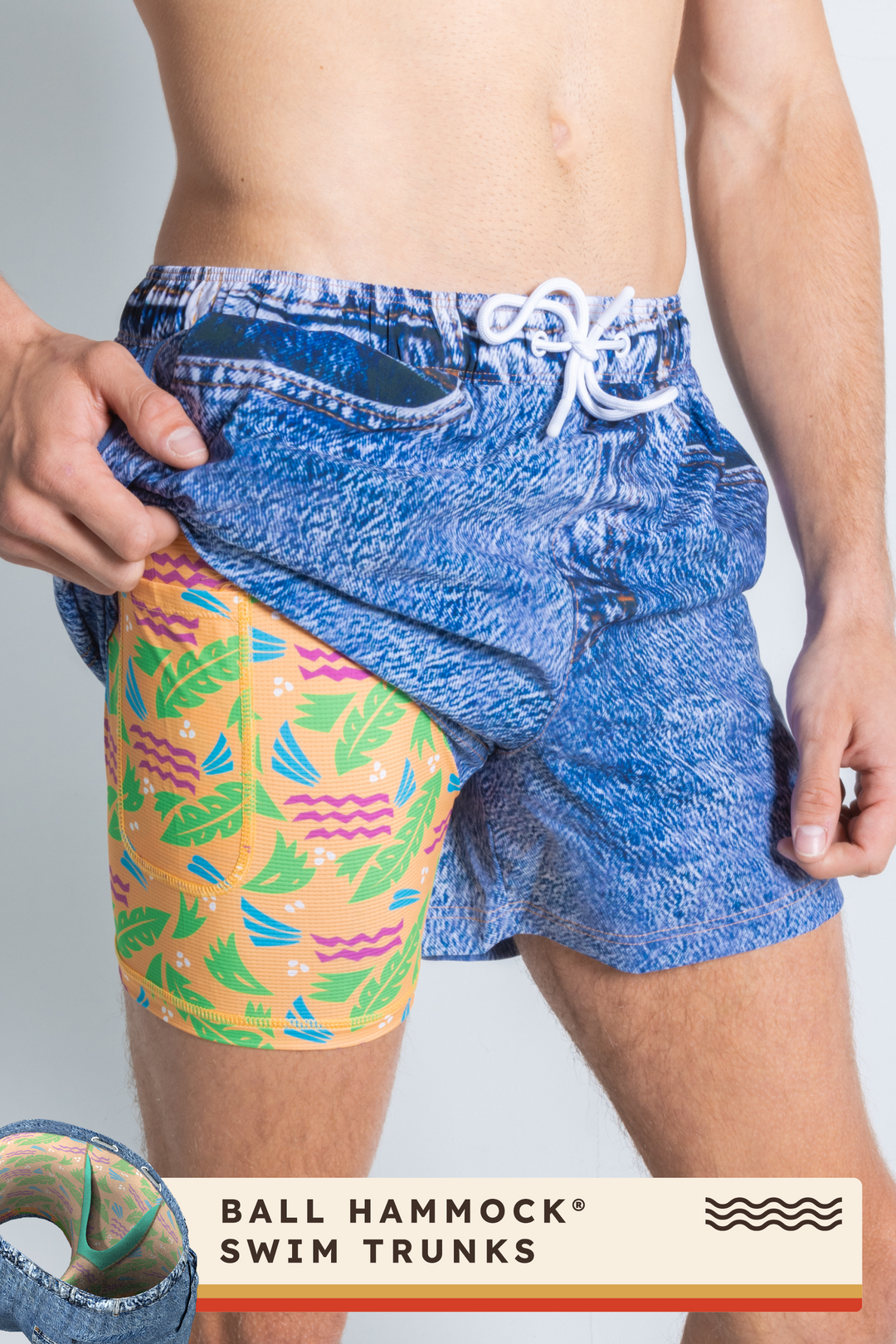 The Boogie Board Lord  | Denim Tropical Ball Hammock® Pouch 5" Swim Trunks