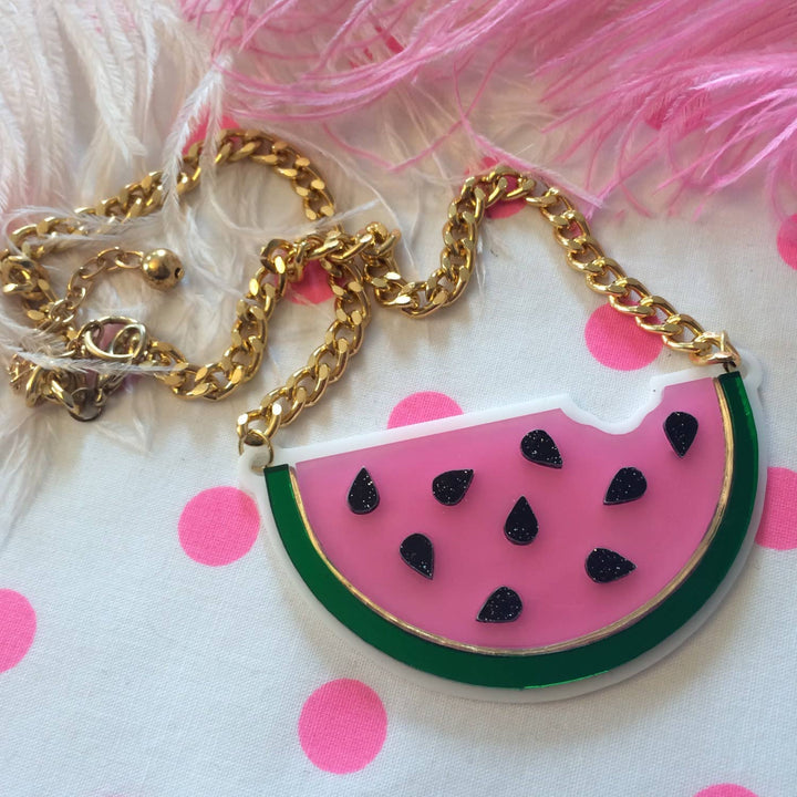 Watermelon Slice Acrylic Statement Necklace