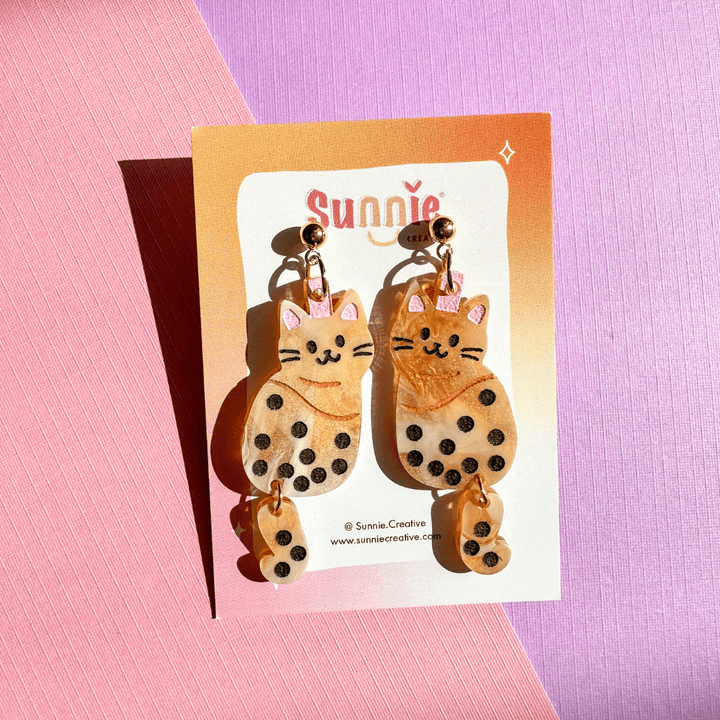Boba Cat Dangle Earrings