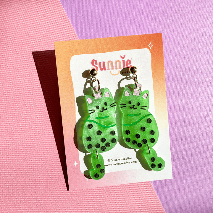 Boba Cat Dangle Earrings