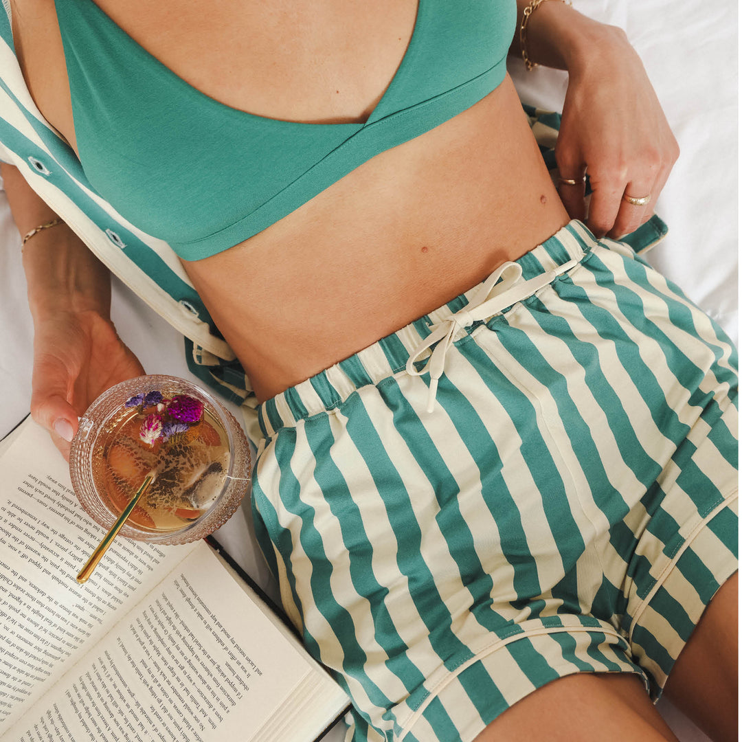 The Nantucket | Green Dock Stripe SleepDeep™ Button Down Short Pajama Set