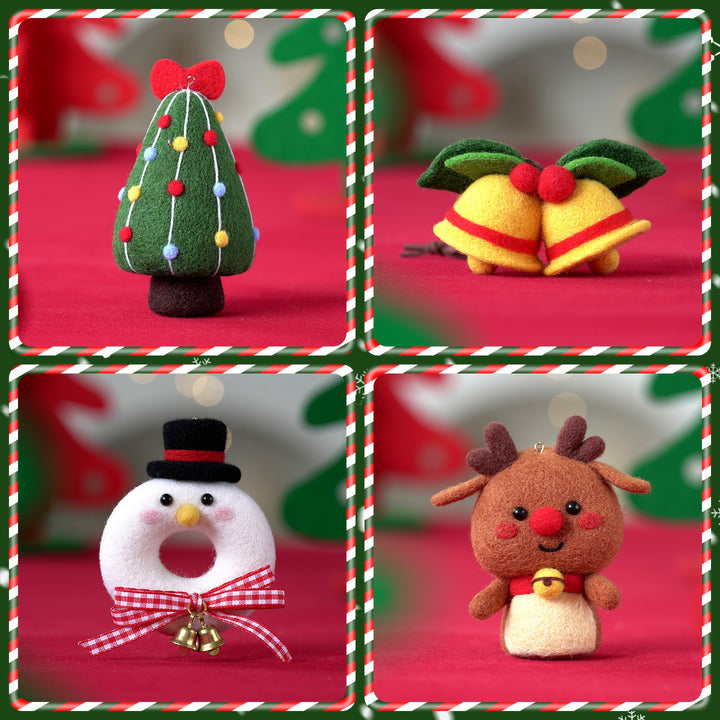 Christmas Donut, Bell, Tree and Reindeer Needle Felting Kit. Wizardi DIY Wool Craft Kit F07N8-Z-11