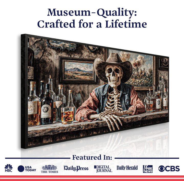 Skeleton Cowboy Barman At Western Saloon Wall Art