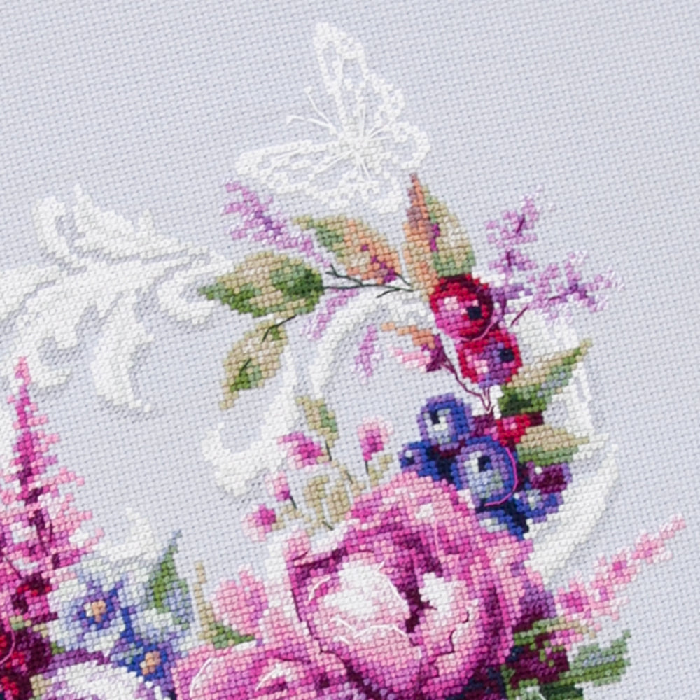 Purple Silk Peonies Counted Cross Stitch Kit by Magic Needle 70-04