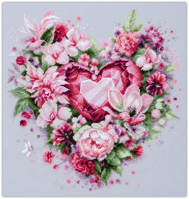 Blooming Heart Counted Cross Stitch Kit by Magic Needle 70-15