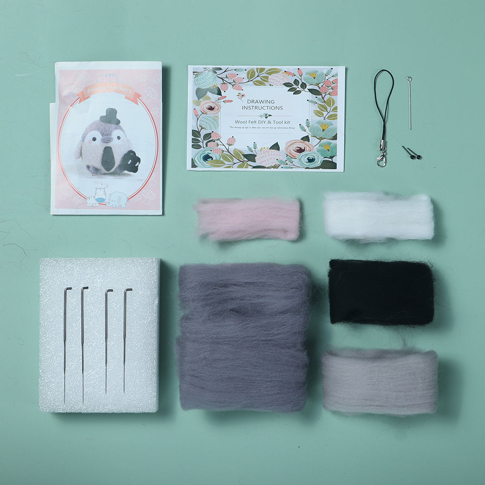 Business Penguin Needle Felting Kit. Wizardi DIY Wool Craft Kit F07N8-W111
