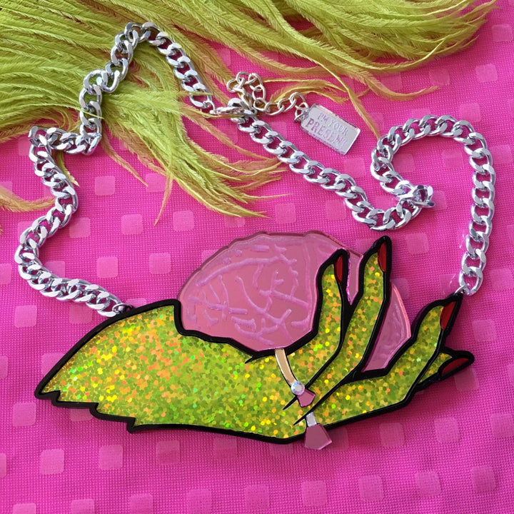Brains And Beauty Zombie Hand Acrylic Statement Necklace