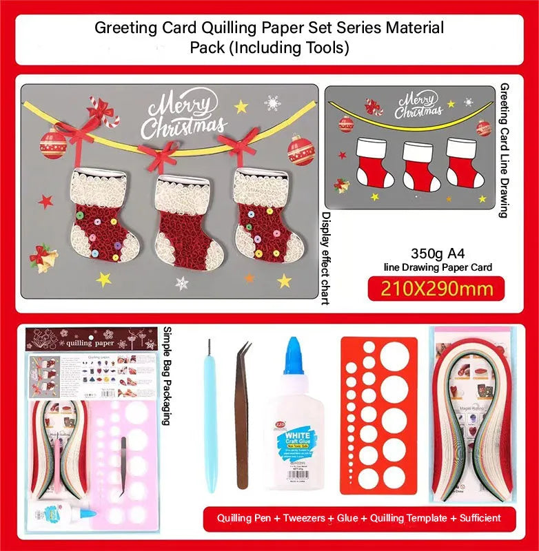 Christmas Stockings DIY Making Kit. Paper Quilling Set F07M3-6-Stocking