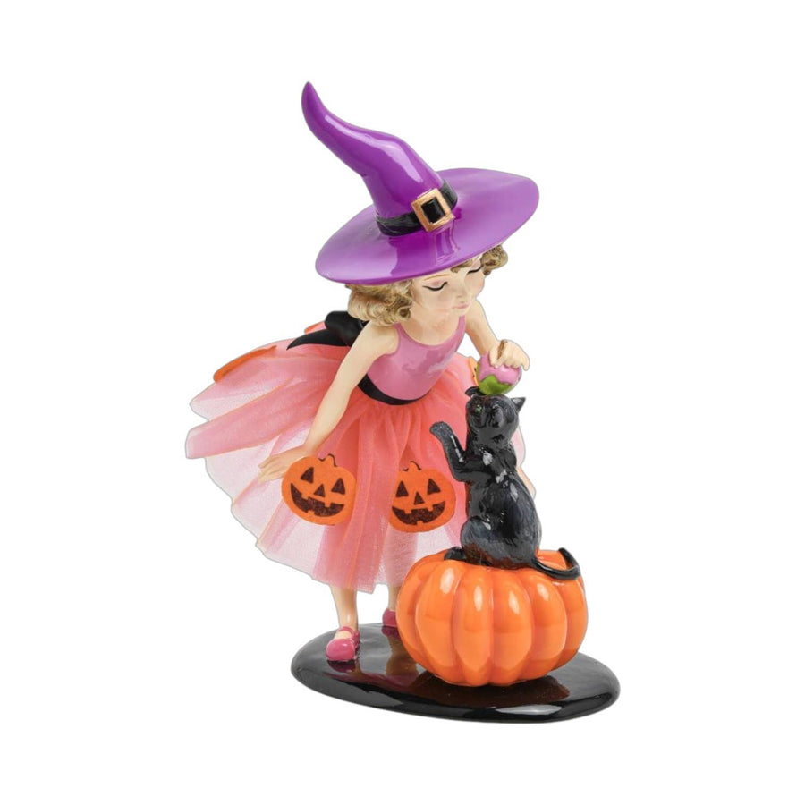 12 inch witch girl figurine holding a black cat by December Diamonds