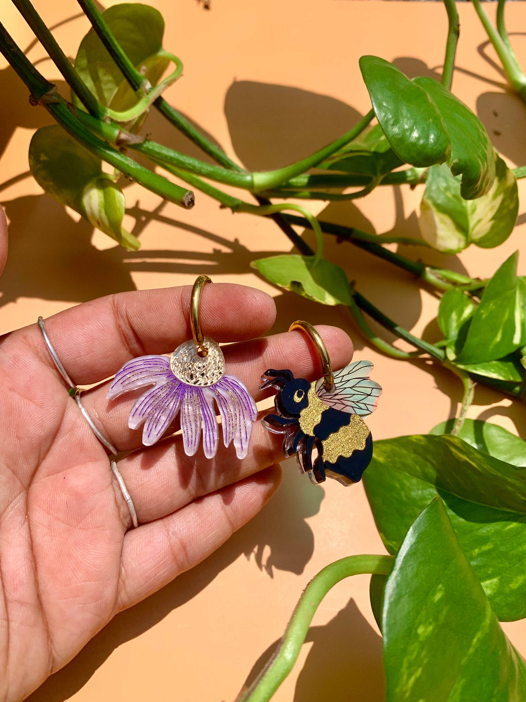 Bee and Flower Acrylic Earrings