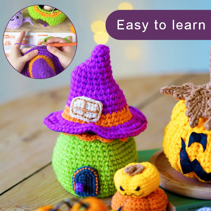 Little Witch House with Bat. Halloween Amigurumi DIY Crochet Kit Wizardi F07N8-M103