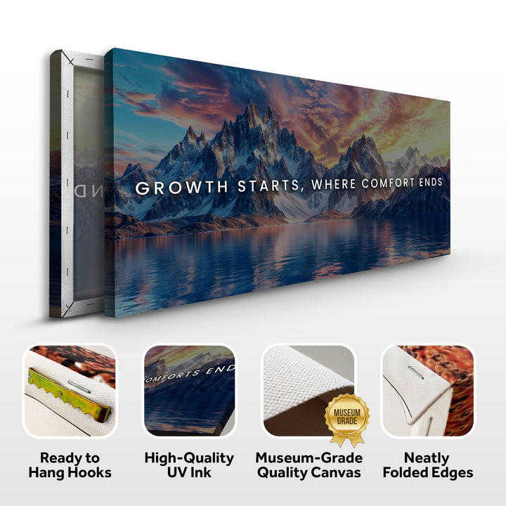 Growth Starts Where Comfort Ends Motivational Wall Sign