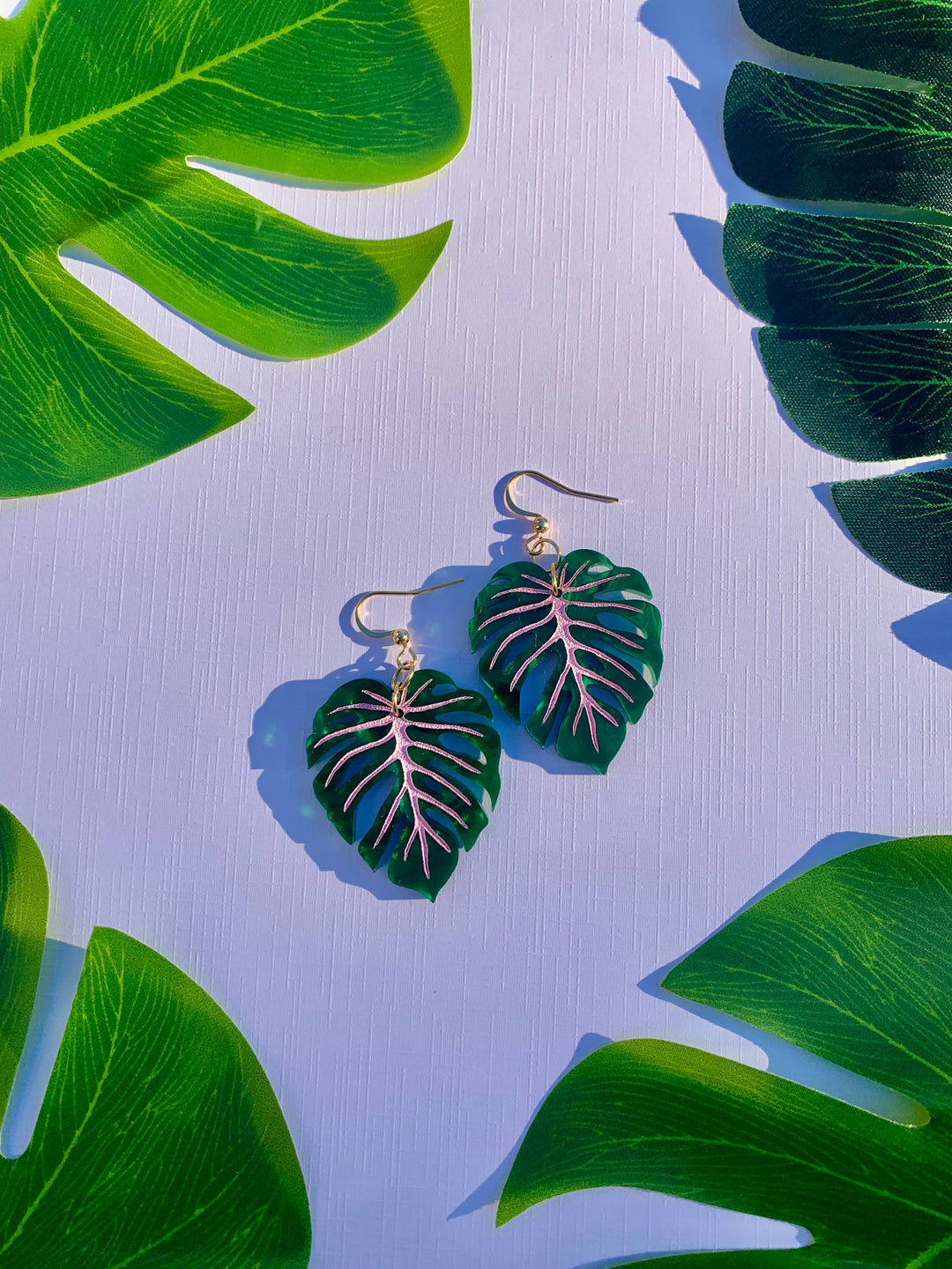 Mini Monstera Leaf Acrylic Earrings