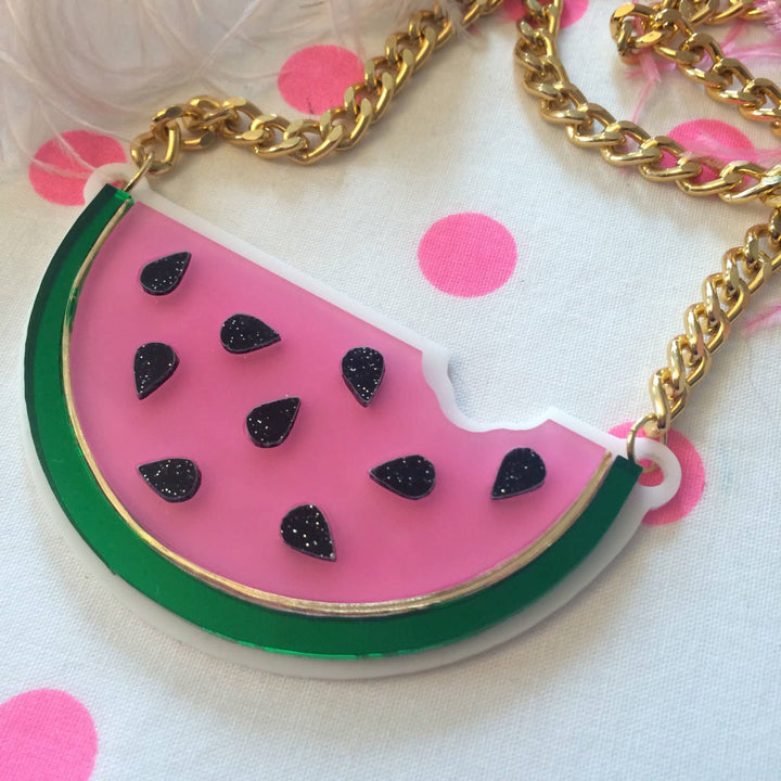 Watermelon Slice Acrylic Statement Necklace