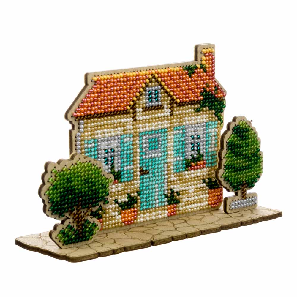 Wooden Bead Embroidery Kit – “Turquoise House” FLK-590