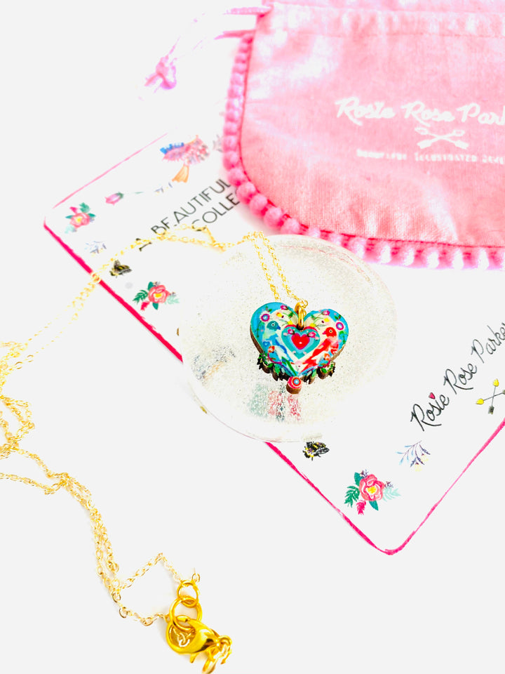 Lovebird Necklace on Gold Chain by Rosie Rose Parker