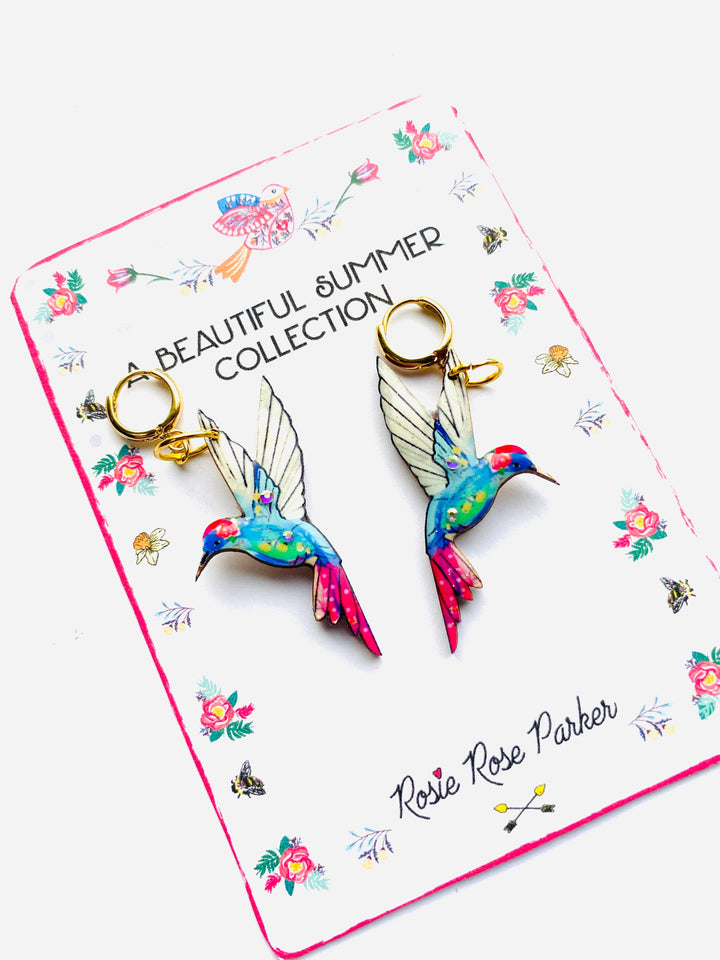 Hummingbird Huggie Hoop Earrings by Rosie Rose Parker