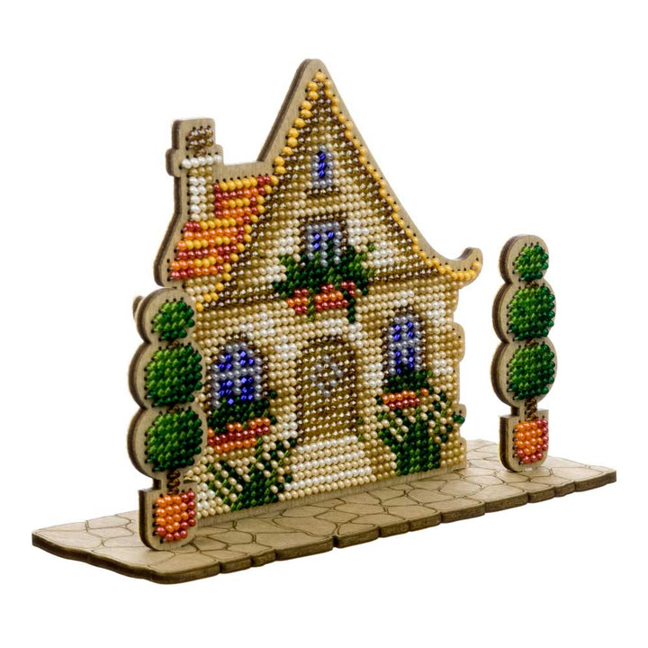 Wooden Bead Embroidery Kit – “House With Topiary” FLK-589