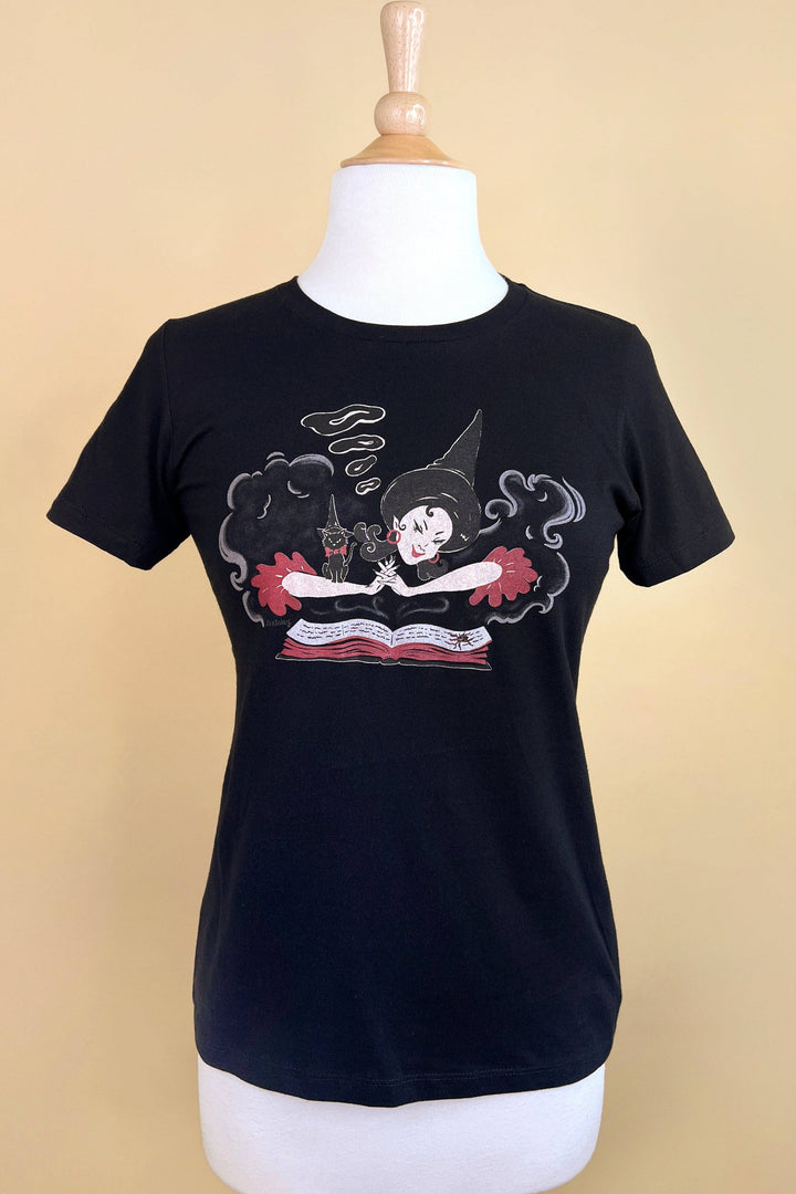 Witch Bible Fitted Tee in Black - SMALL