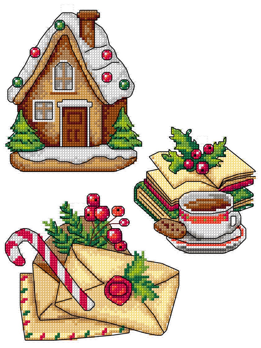 Counted cross stitch kit with plastic canvas Bookmarks "Christmas time" set of 3 designs 8706