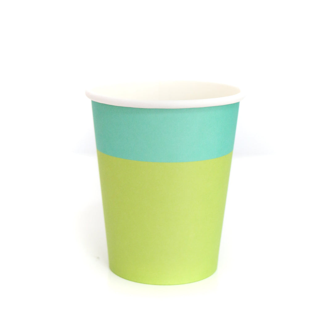 Turquoise and Lime Cup Color Blocked Paper Party Ware
