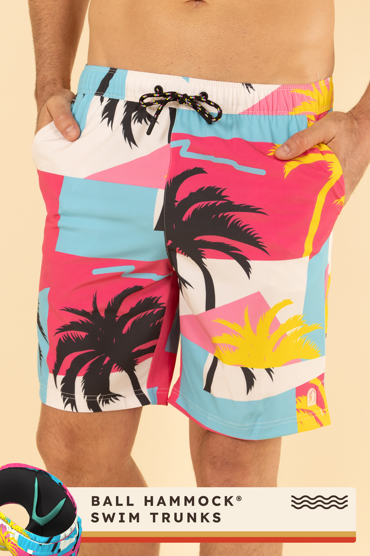The SoCal Summer | Black and Pink Tropical Ball Hammock® Pouch 8" Swim Trunks