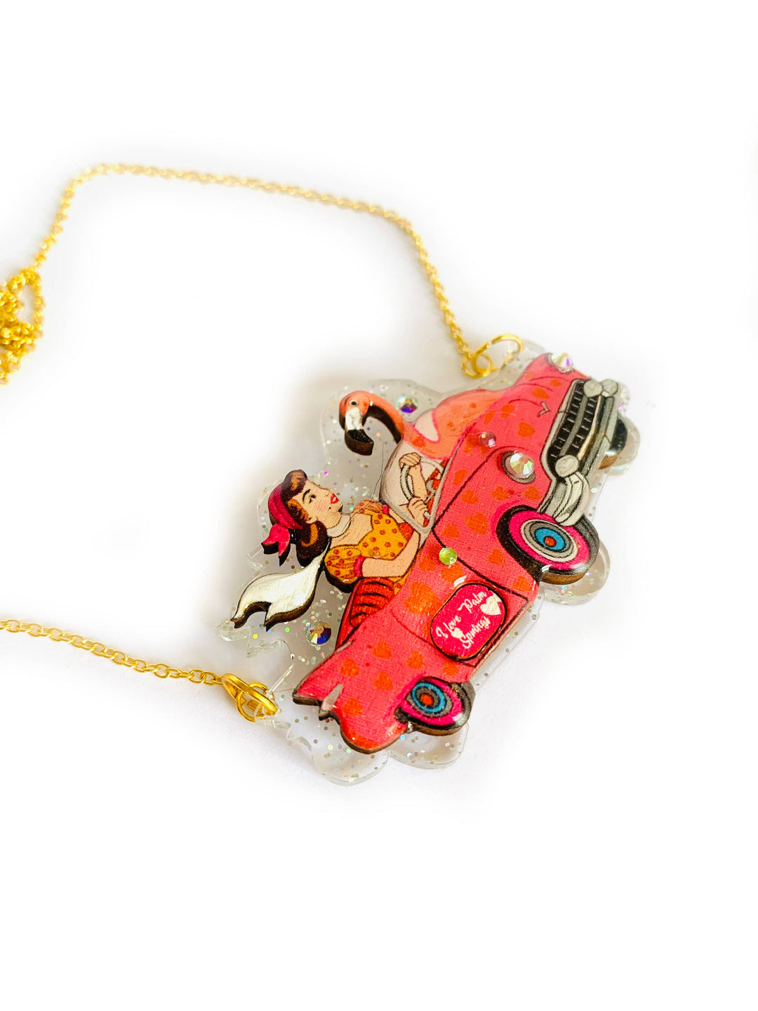 Frankie & the Flamingo Car Necklace by Rosie Rose Parker