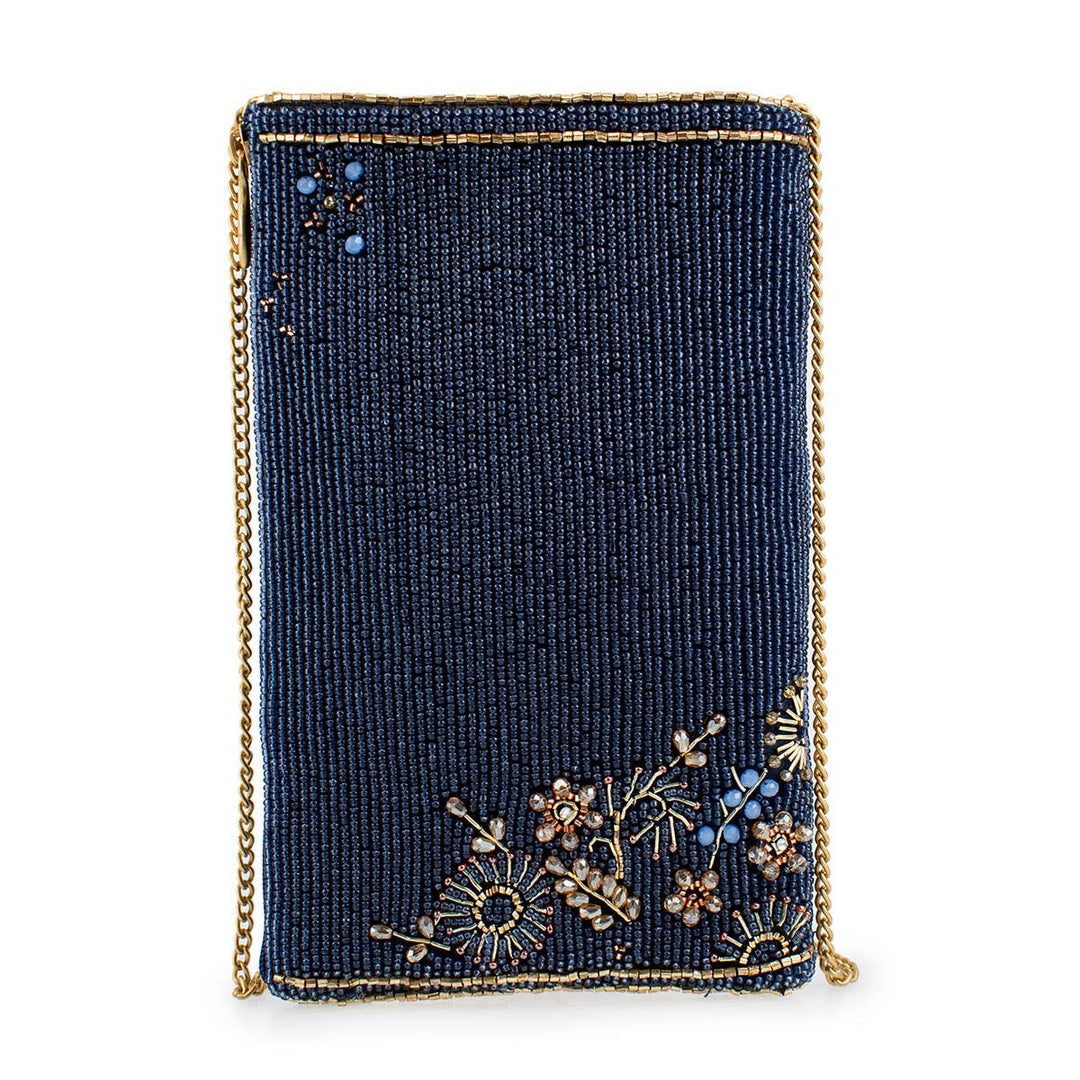 Fairy Dust and Floral Blue Beaded Crossbody Phone Bag by Mary Frances