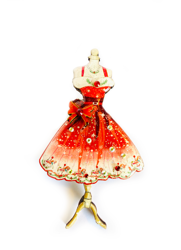 50s Christmas Dress Brooch by Rosie Rose Parker