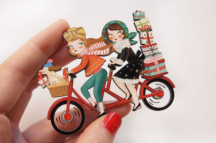 Friends on a Bicycle Brooch