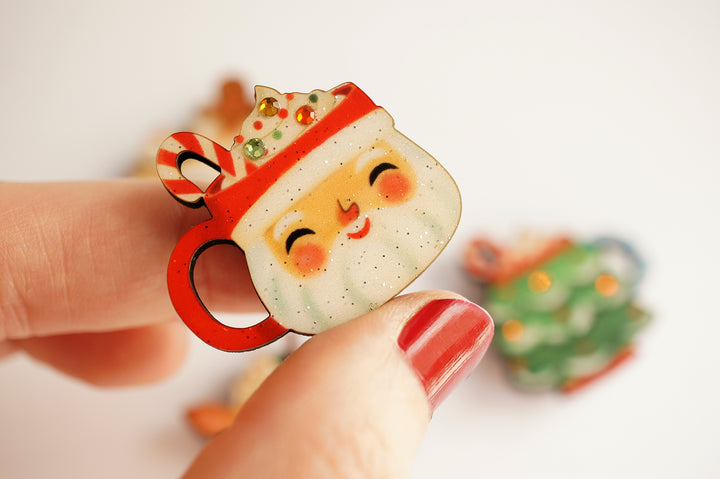 Christmas mug button covers worn, LaliBlue Christmas jewelry, button cover set