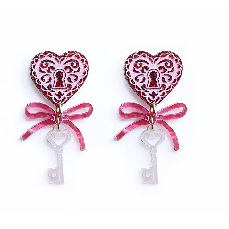 Heart with Key Earrings by Laliblue – Retro Statement Jewelry Laliblue by Laliblue, retro statement earrings, vintage-inspired design from Lipstick & Chrome
