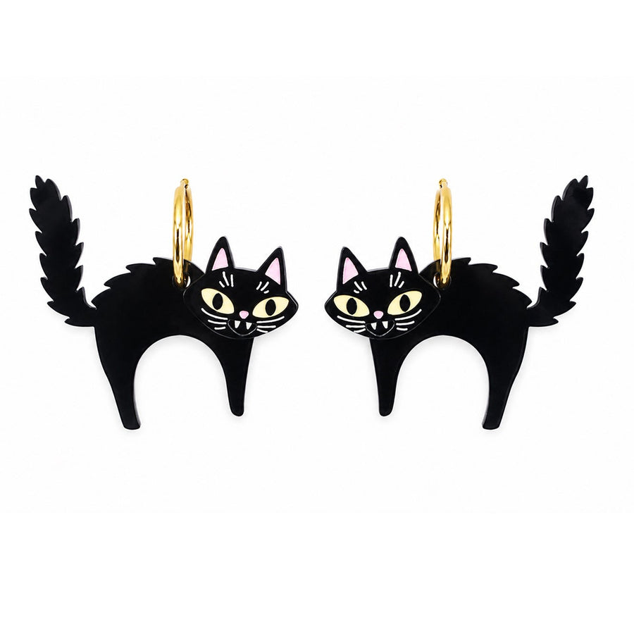Scared Halloween black cat earrings in 4 colour options — laser cut acrylic jewelry — LaliBlue Midnight Cinema