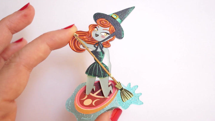 Paddle Surf Witch Brooch by Laliblue